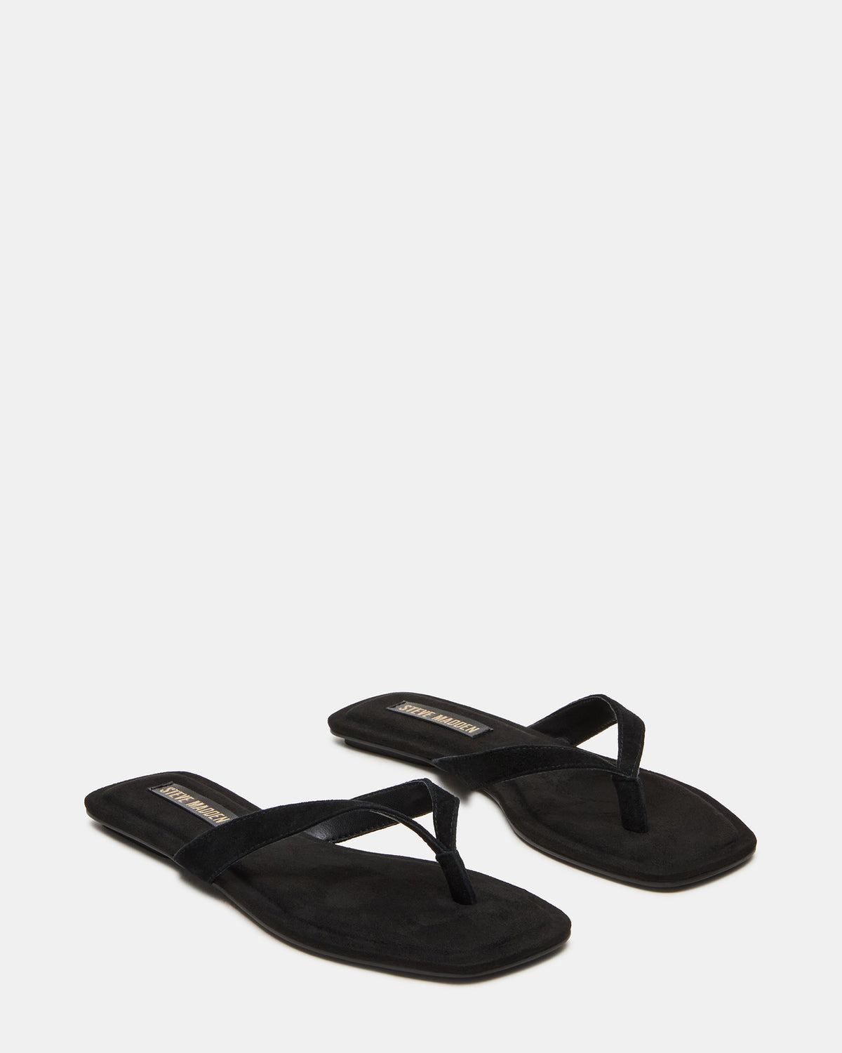 Steve Madden TRELLA Black Suede Square-Toe Thong Women's Sandal