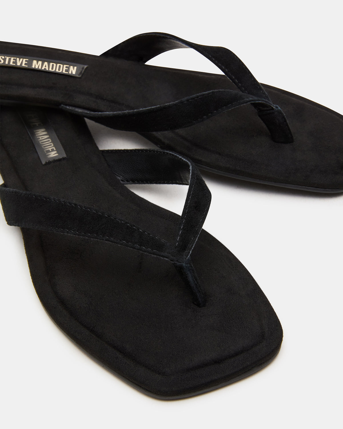 Steve Madden TRELLA Black Suede Square-Toe Thong Women's Sandal