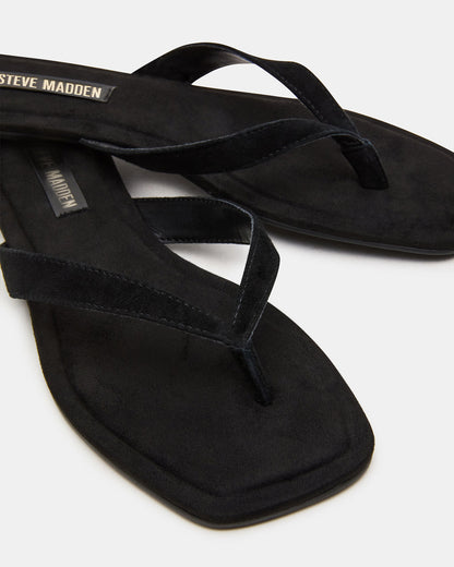 Steve Madden TRELLA Black Suede Square-Toe Thong Women's Sandal