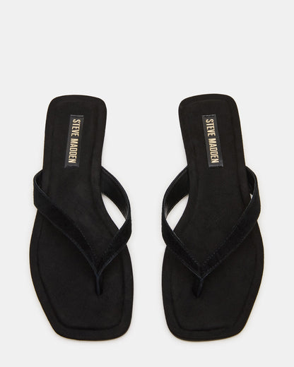Steve Madden TRELLA Black Suede Square-Toe Thong Women's Sandal