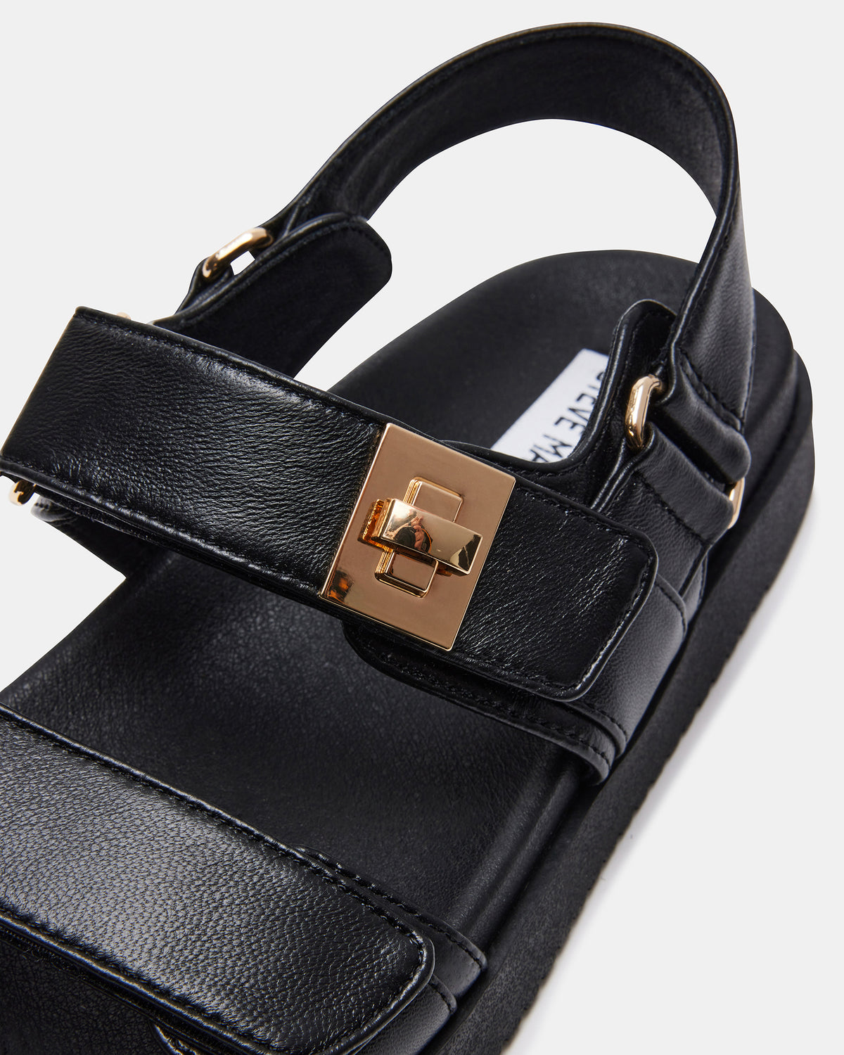 Steve Madden MONA Black Leather Flatform Women's Sandal