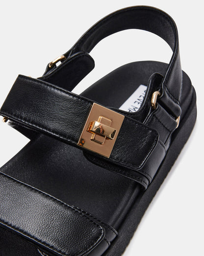 Steve Madden MONA Black Leather Flatform Women's Sandal