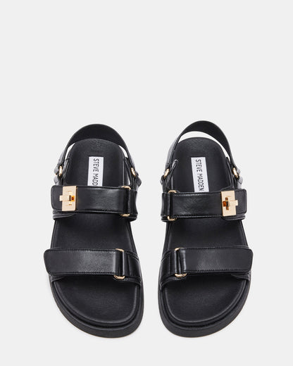 Steve Madden MONA Black Leather Flatform Women's Sandal
