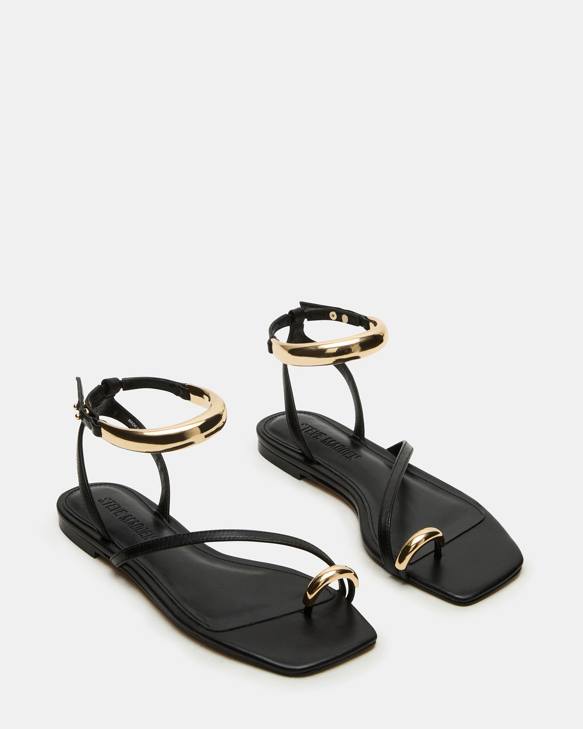 Steve Madden ODYSSEY Black Leather Strappy Square-Toe Women Sandal