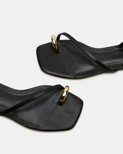 Steve Madden ODYSSEY Black Leather Strappy Square-Toe Women Sandal