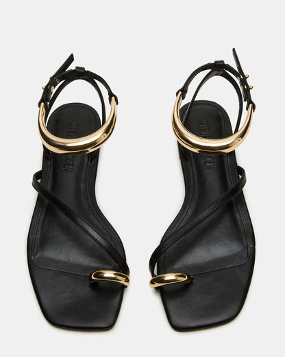 Steve Madden ODYSSEY Black Leather Strappy Square-Toe Women Sandal