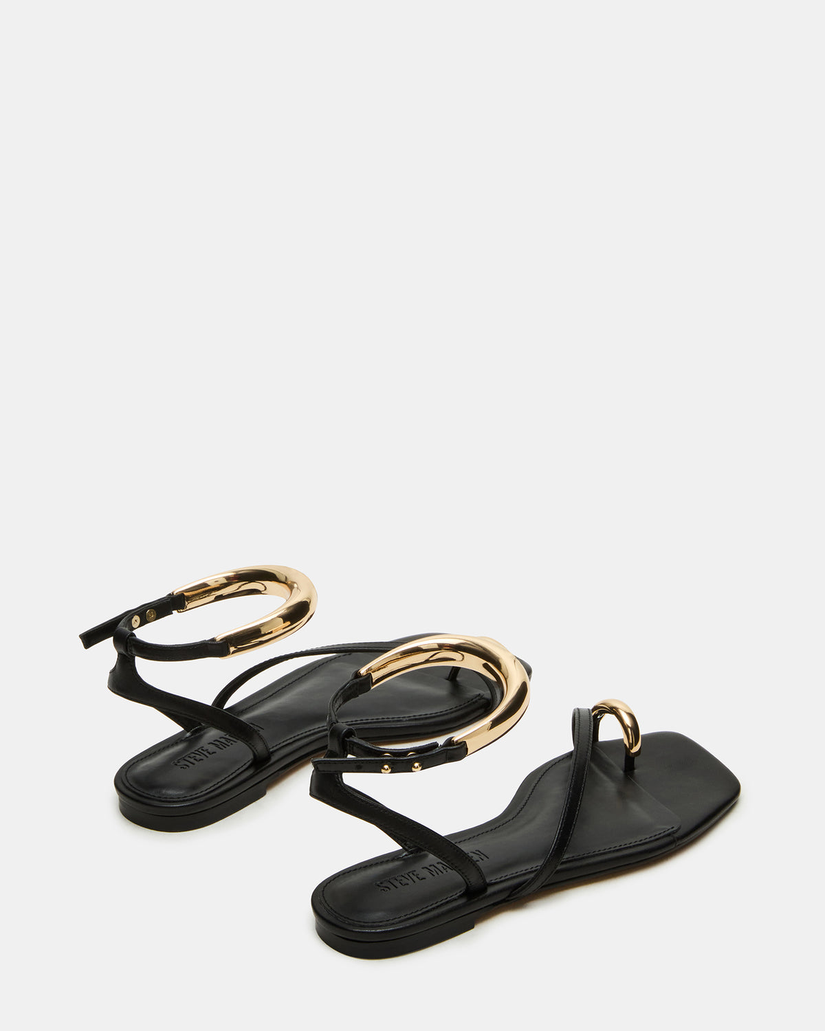 Steve Madden ODYSSEY Black Leather Strappy Square-Toe Women Sandal