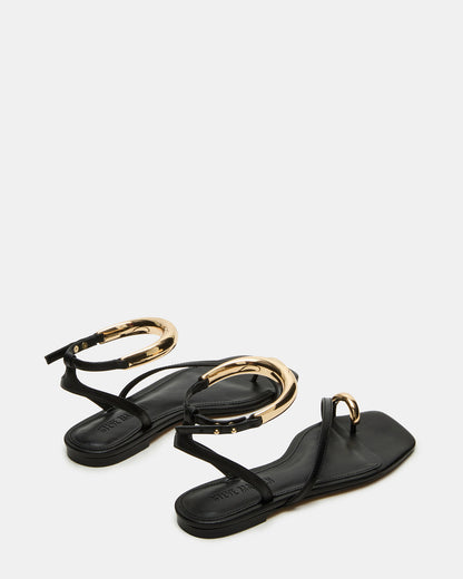 Steve Madden ODYSSEY Black Leather Strappy Square-Toe Women Sandal
