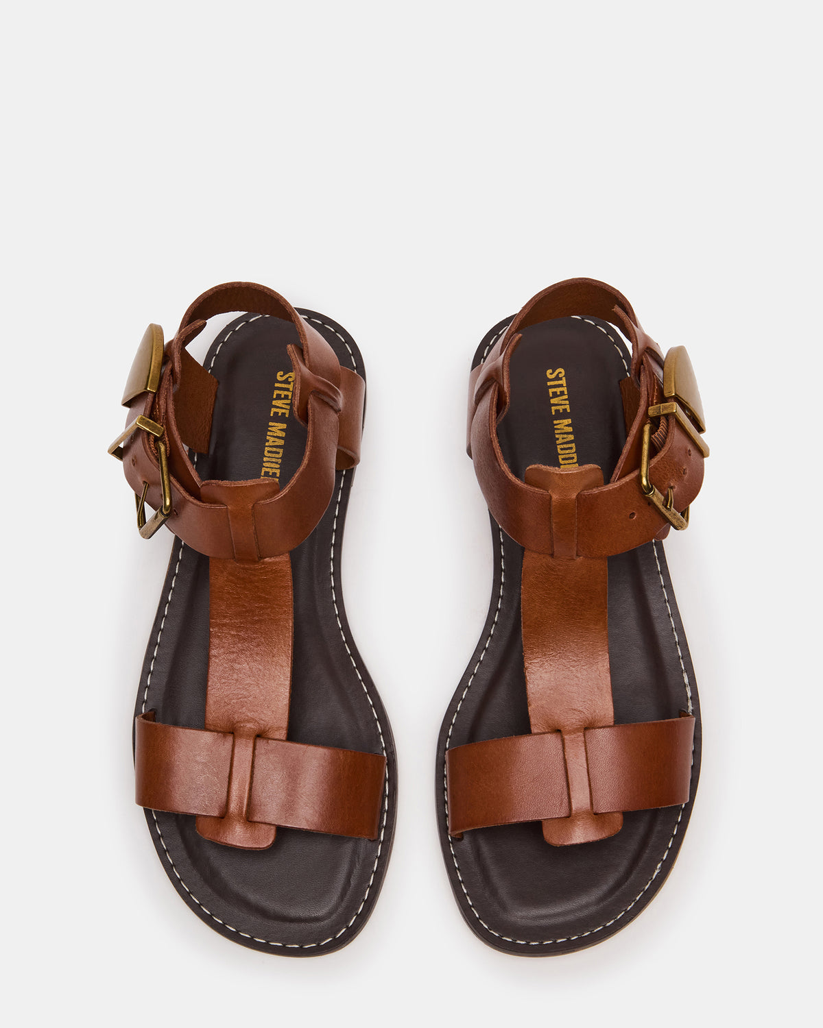 Steve Madden BRAZINN Tan Leather Strappy Flat Sandal Women's Sandal