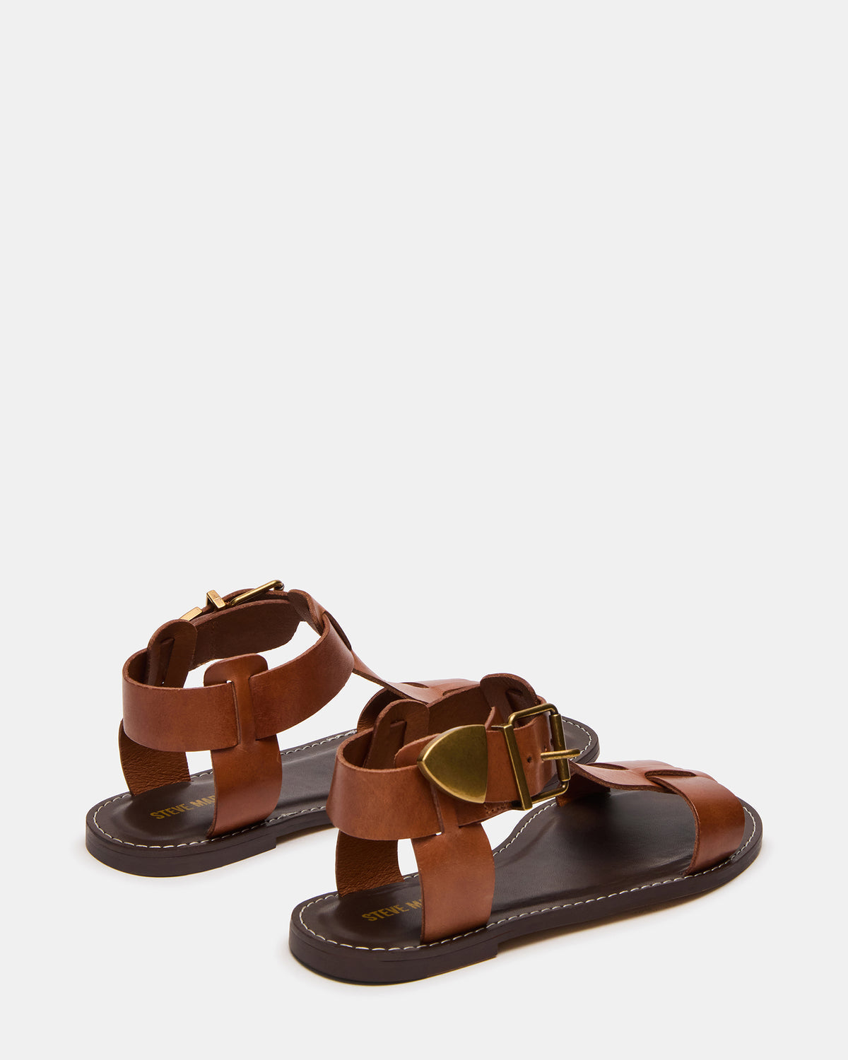 Steve Madden BRAZINN Tan Leather Strappy Flat Sandal Women's Sandal