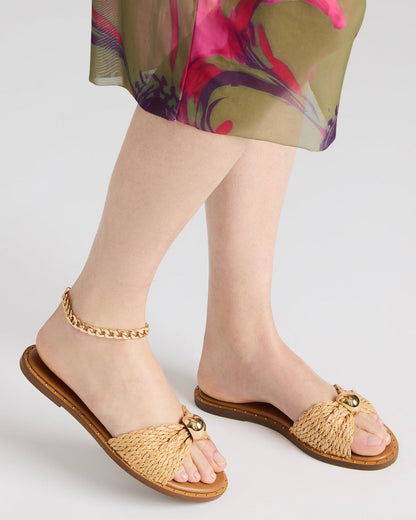 Steve Madden DIPSY Natural Raffia Slide Rounded Toe Women's Sandal