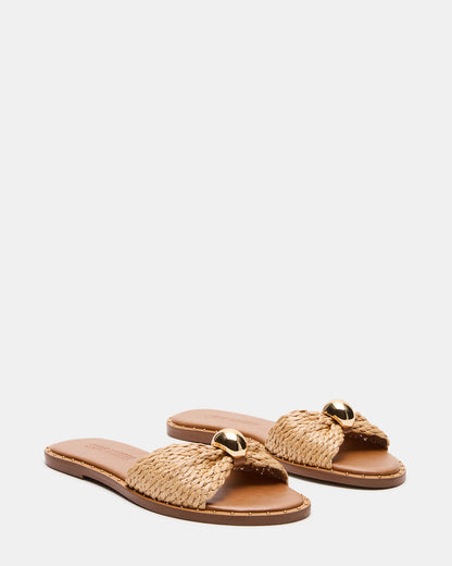 Steve Madden DIPSY Natural Raffia Slide Rounded Toe Women's Sandal