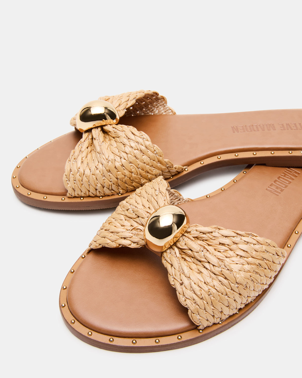 Steve Madden DIPSY Natural Raffia Slide Rounded Toe Women's Sandal