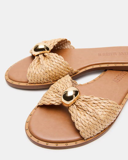 Steve Madden DIPSY Natural Raffia Slide Rounded Toe Women's Sandal