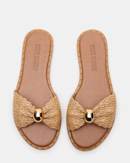 Steve Madden DIPSY Natural Raffia Slide Rounded Toe Women's Sandal