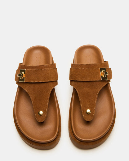 Steve Madden THONA Chestnut Suede Women's Flatform Thong Sandal