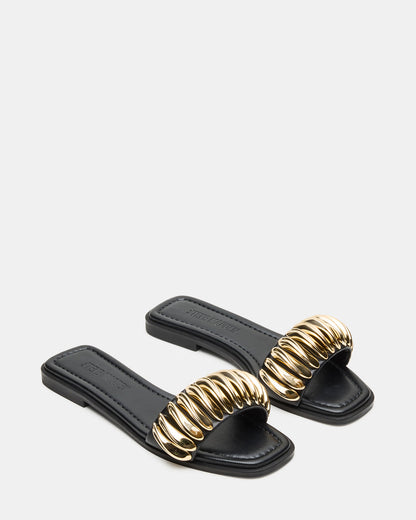 Steve Madden TETRIS Black Square-Toe Slide Women's Sandal