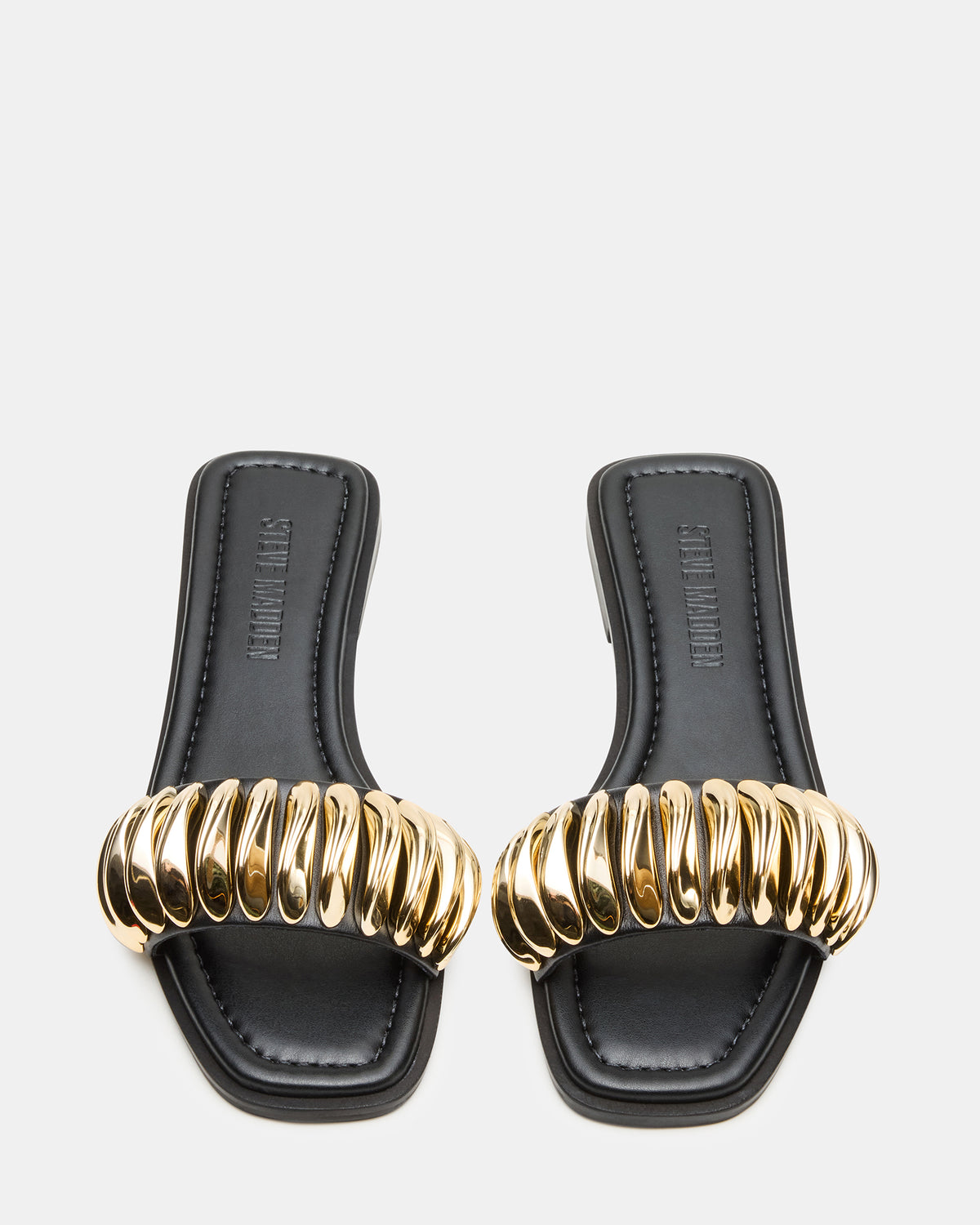 Steve Madden TETRIS Black Square-Toe Slide Women's Sandal