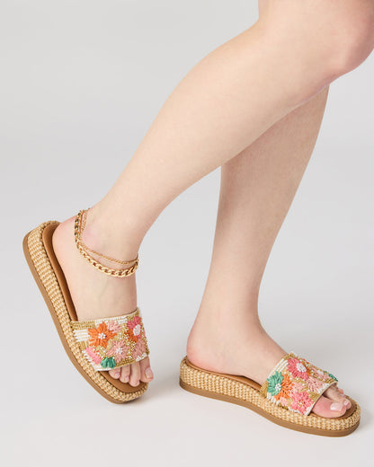 Steve Madden BOARDWALK Floral Multi Women's Raffia Slides