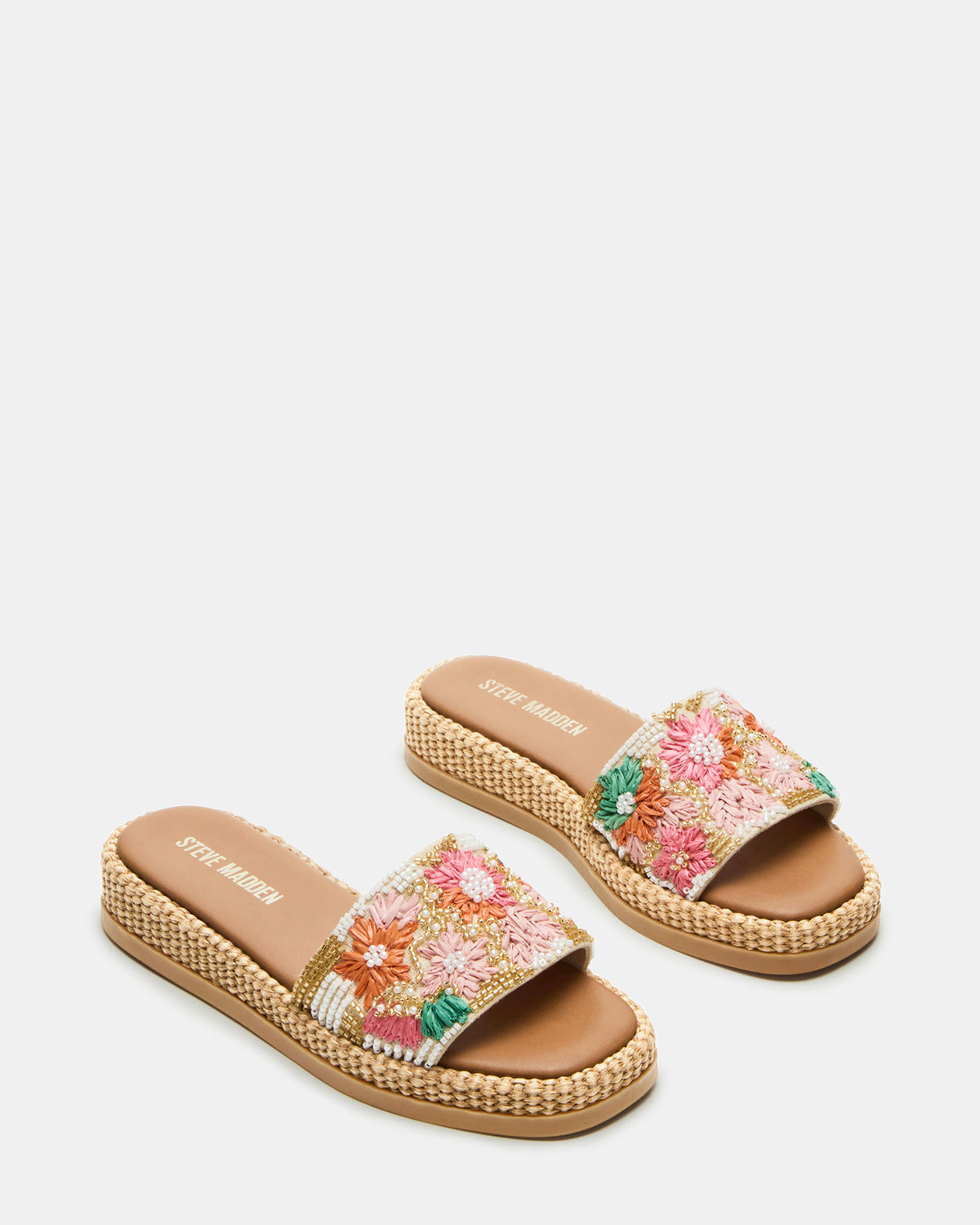 Steve Madden BOARDWALK Floral Multi Women's Raffia Slides