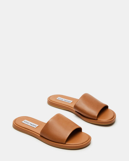Steve Madden KAYA Brown Leather Slide Sandal | Women's Sandals
