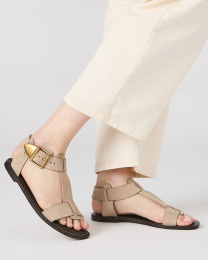 Steve Madden BRAZINN Taupe Nubuck Strappy Flat Sandal Women's Sandal