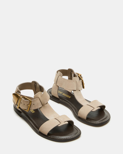 Steve Madden BRAZINN Taupe Nubuck Strappy Flat Sandal Women's Sandal