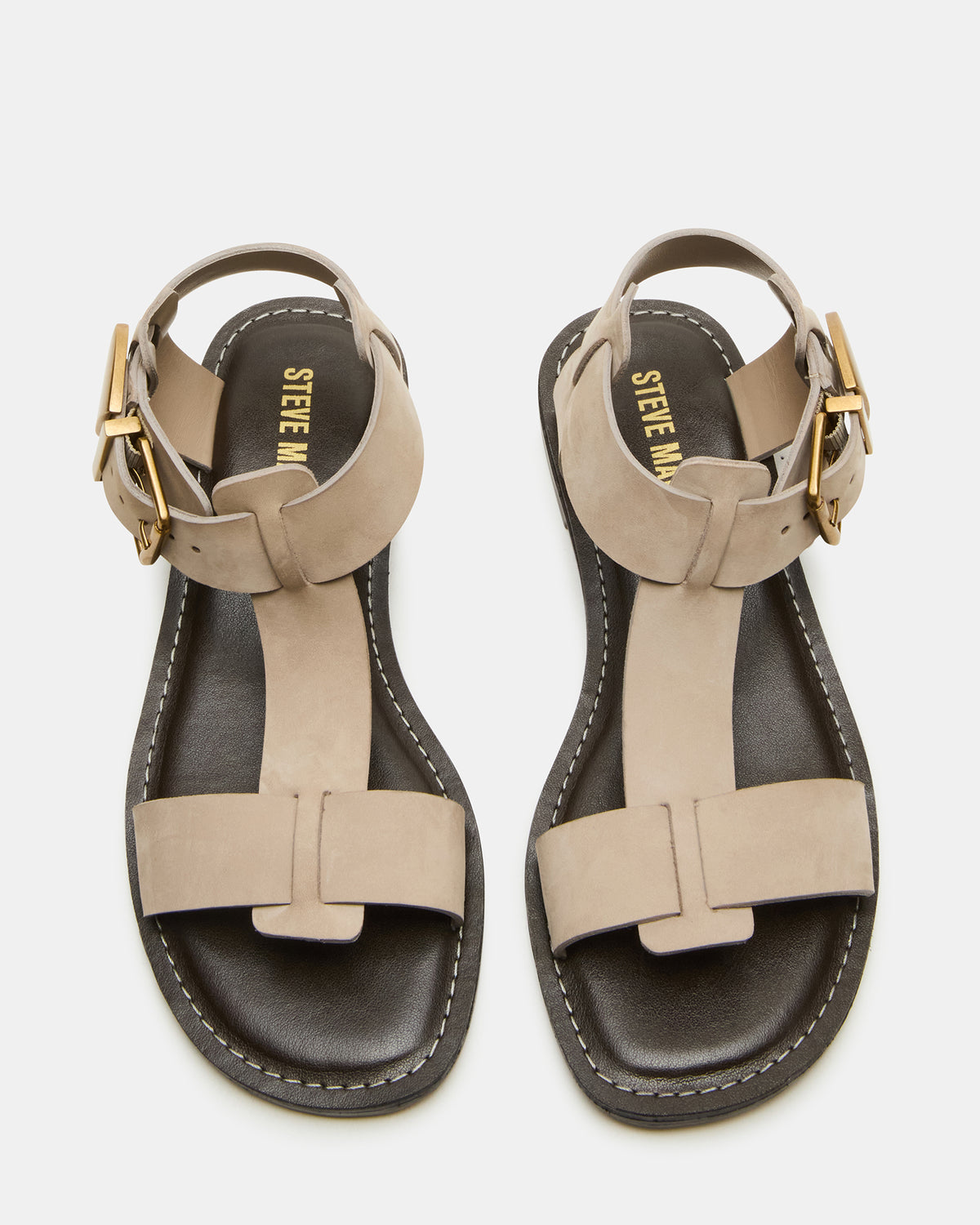 Steve Madden BRAZINN Taupe Nubuck Strappy Flat Sandal Women's Sandal