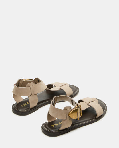 Steve Madden BRAZINN Taupe Nubuck Strappy Flat Sandal Women's Sandal