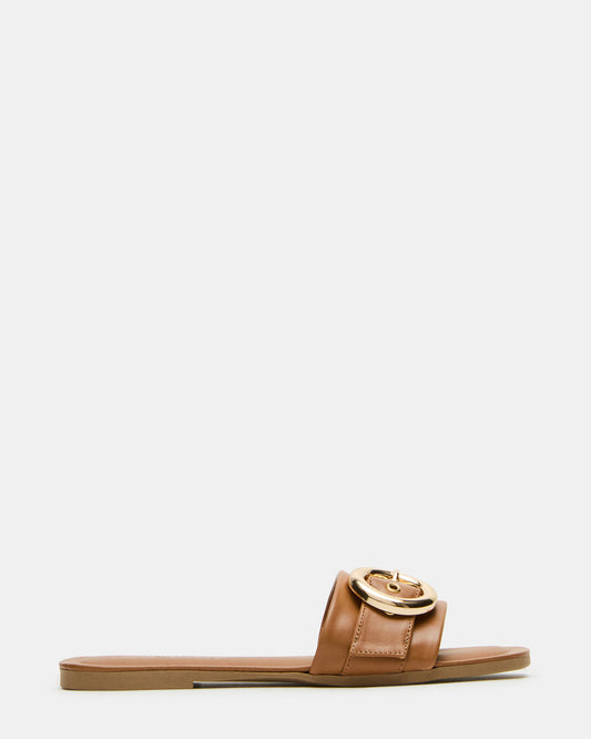 Steve Madden REEF Tan Leather Square-Toe Slide Women's Sandal