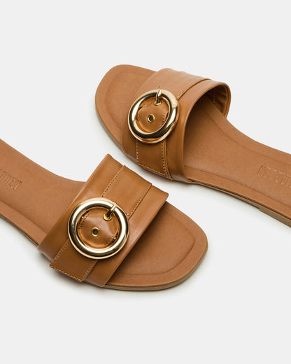 Steve Madden REEF Tan Leather Square-Toe Slide Women's Sandal