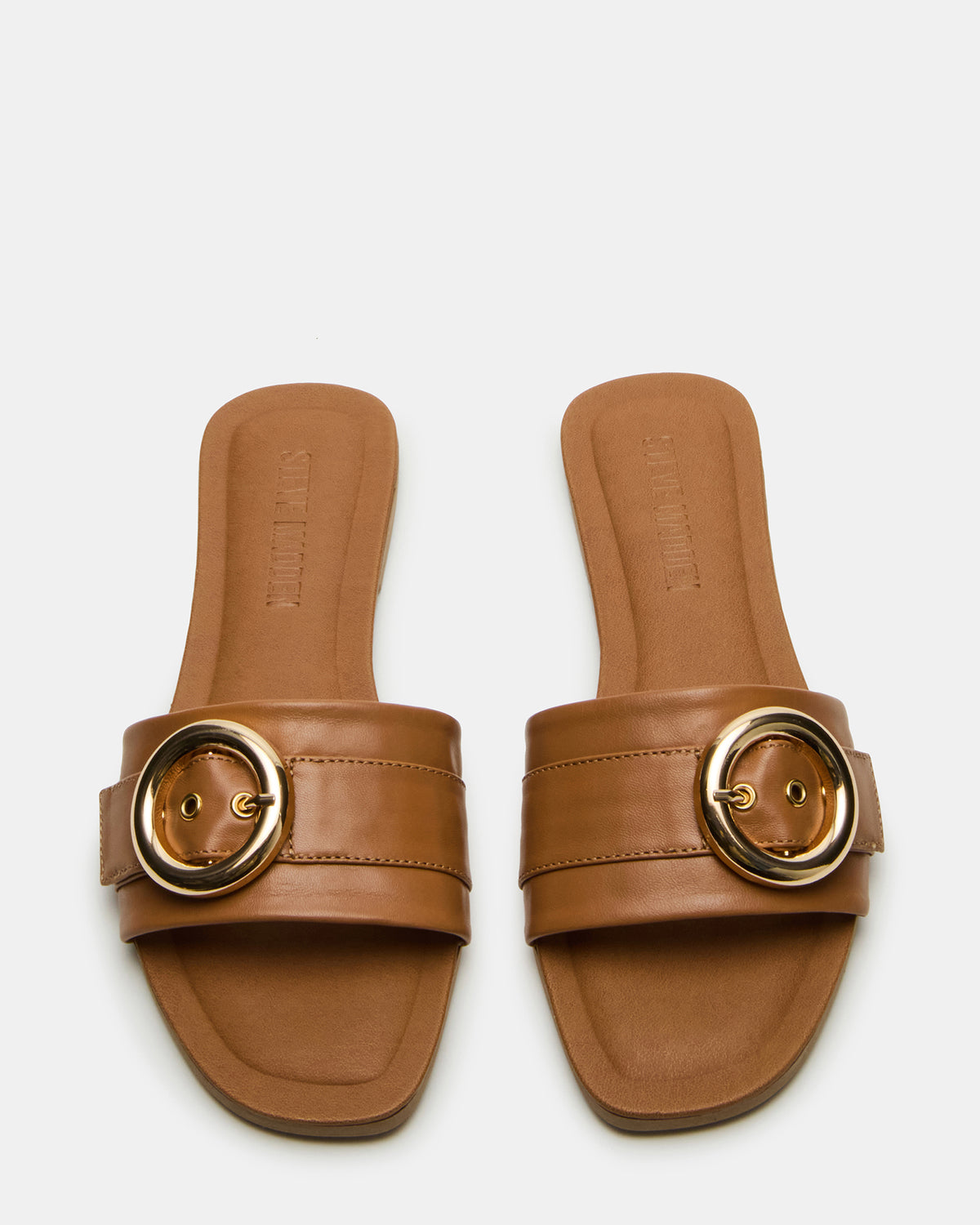 Steve Madden REEF Tan Leather Square-Toe Slide Women's Sandal
