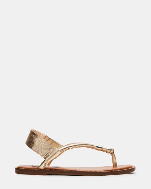 Steve Madden MEDUZA Gold Leather Women's Studded Thong Sandal