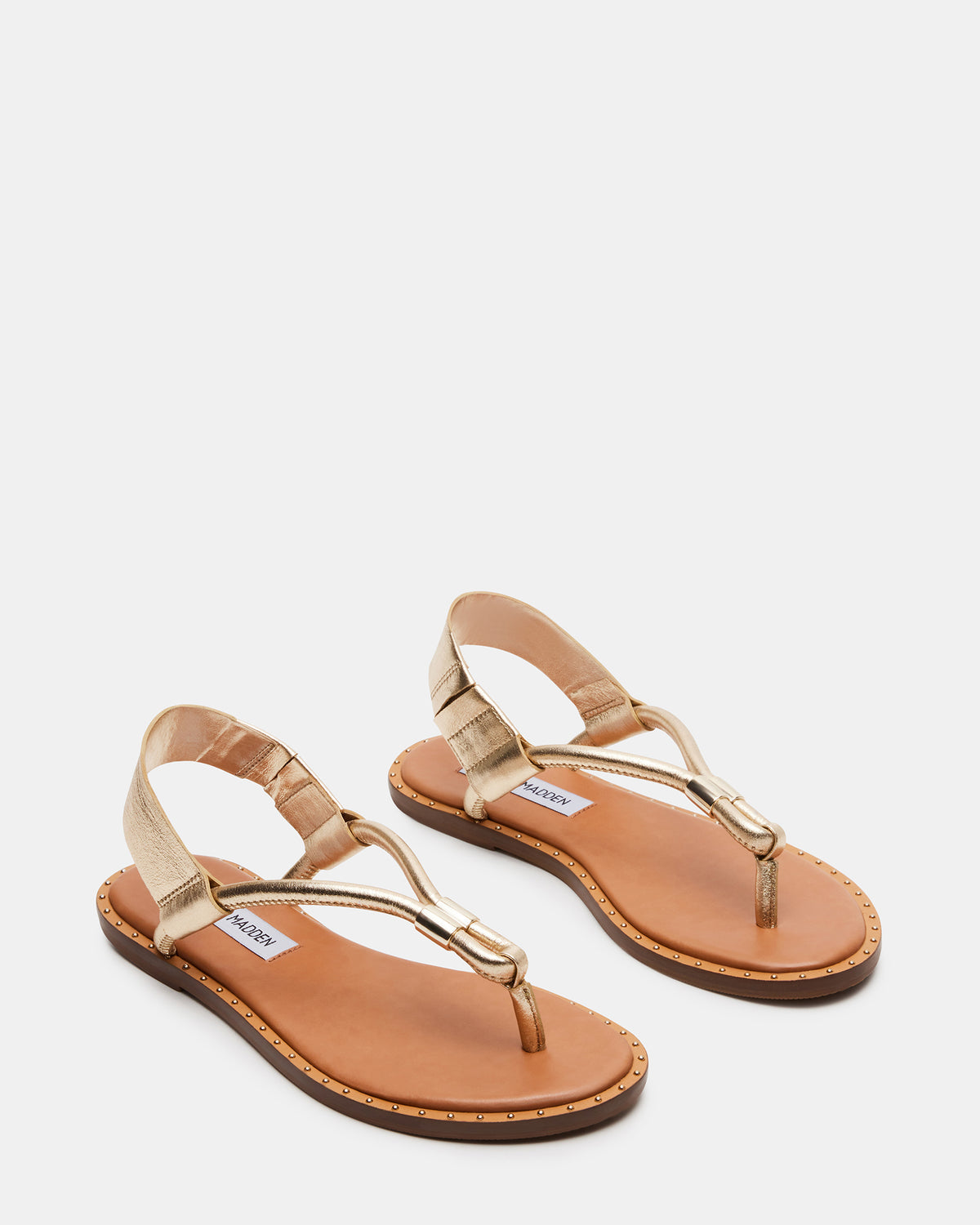 Steve Madden MEDUZA Gold Leather Women's Studded Thong Sandal