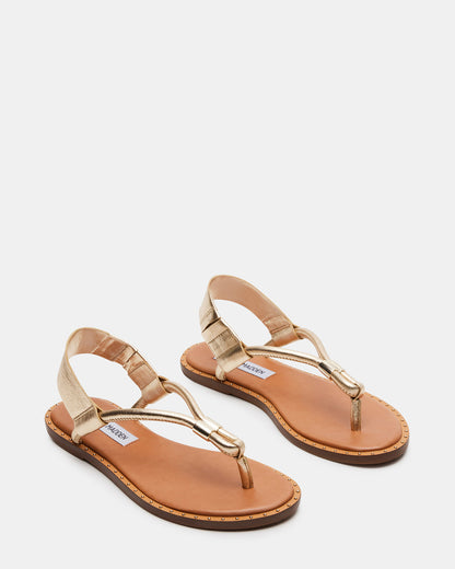 Steve Madden MEDUZA Gold Leather Women's Studded Thong Sandal