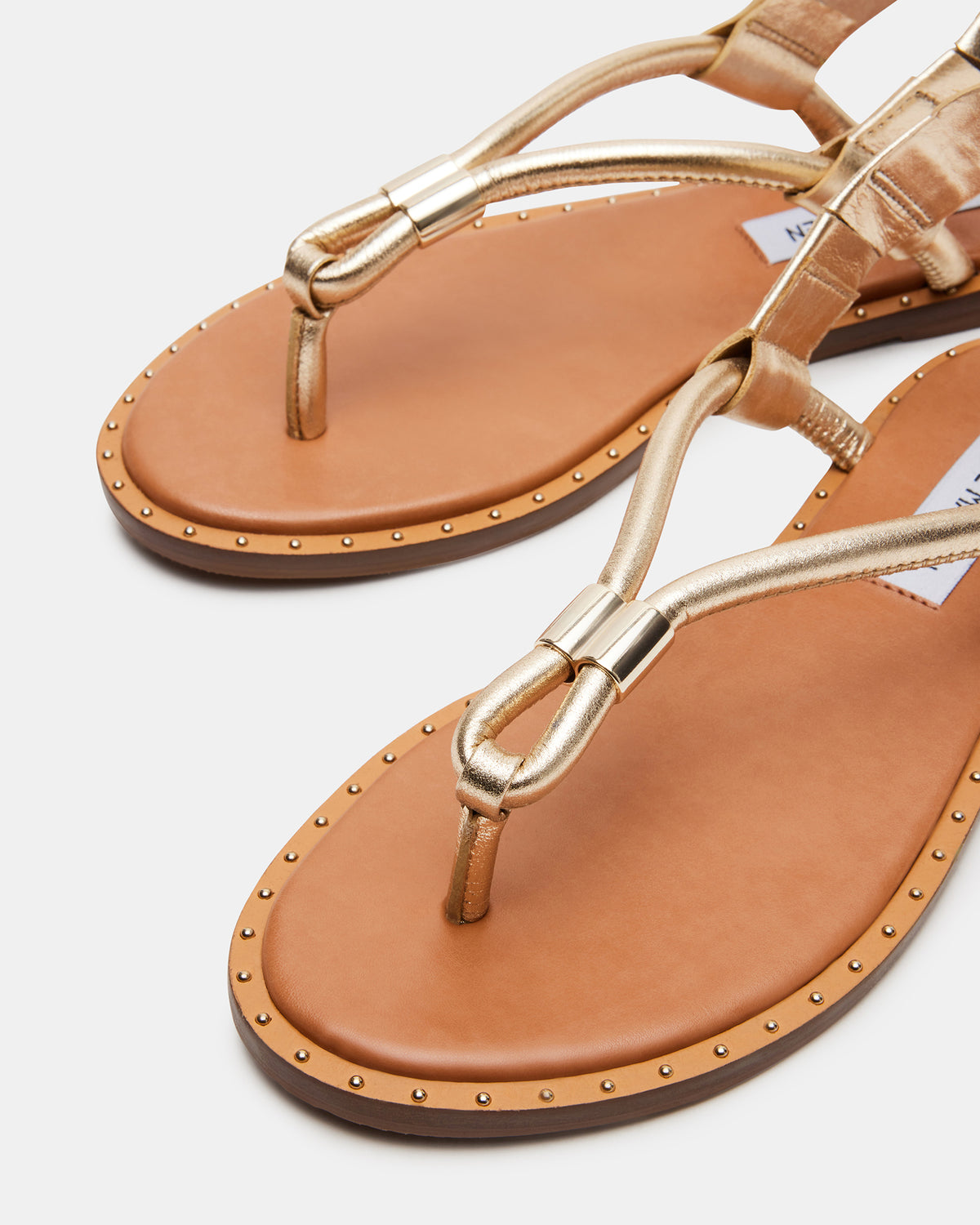 Steve Madden MEDUZA Gold Leather Women's Studded Thong Sandal