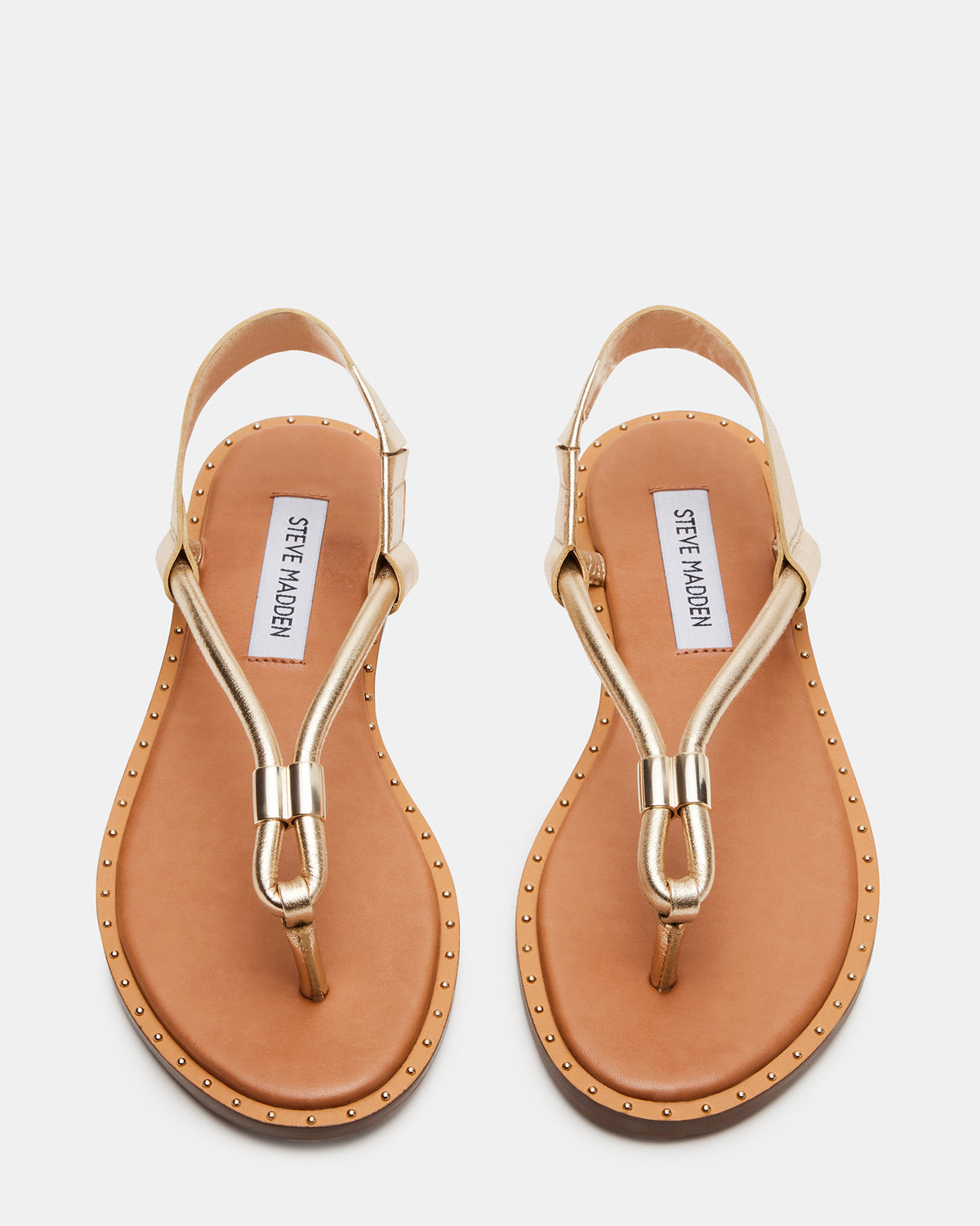 Steve Madden MEDUZA Gold Leather Women's Studded Thong Sandal