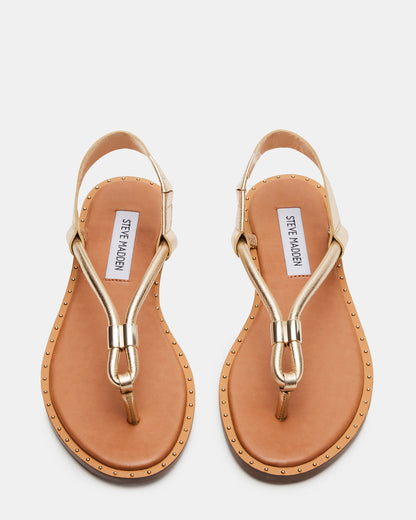 Steve Madden MEDUZA Gold Leather Women's Studded Thong Sandal