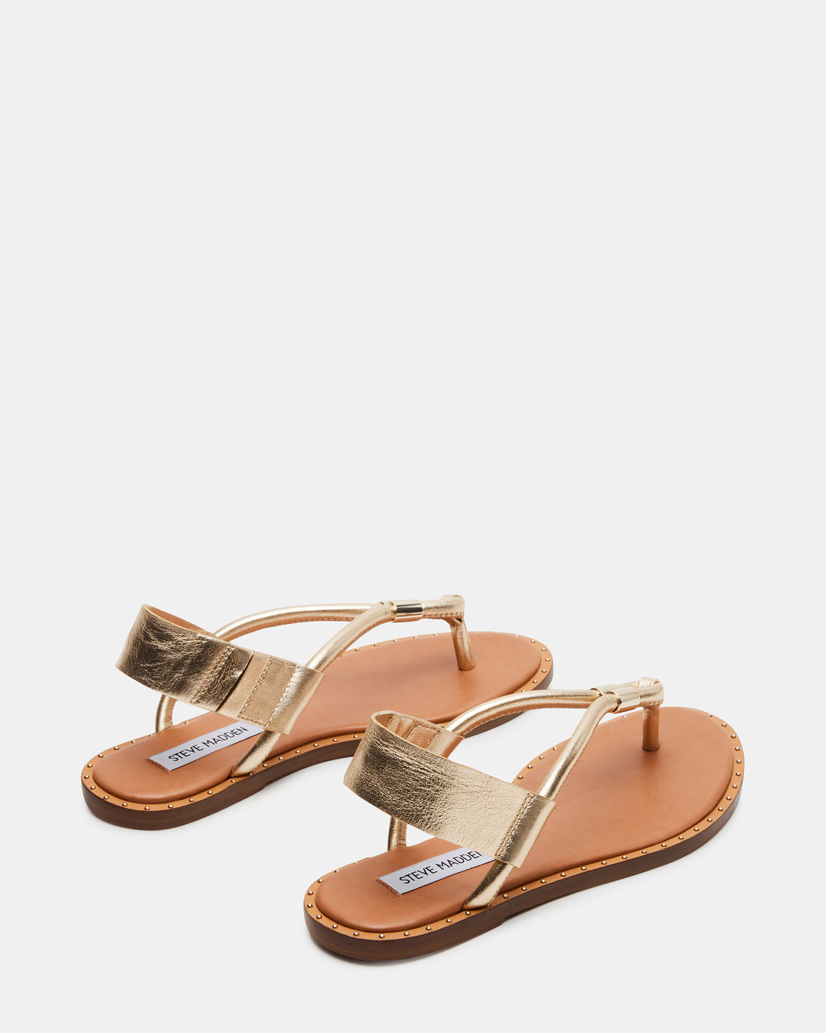 Steve Madden MEDUZA Gold Leather Women's Studded Thong Sandal