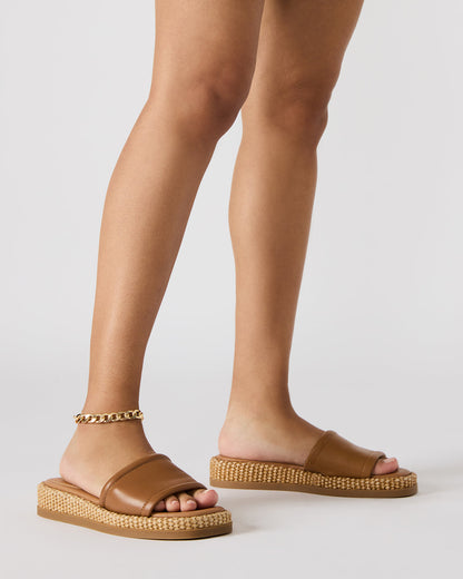Steve Madden BOARDWALK Tan Leather Women's Raffia Slides