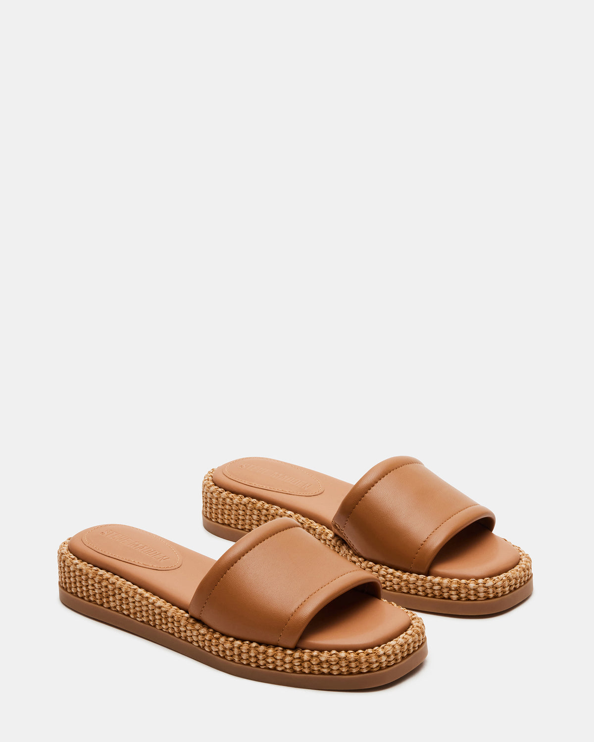 Steve Madden BOARDWALK Tan Leather Women's Raffia Slides
