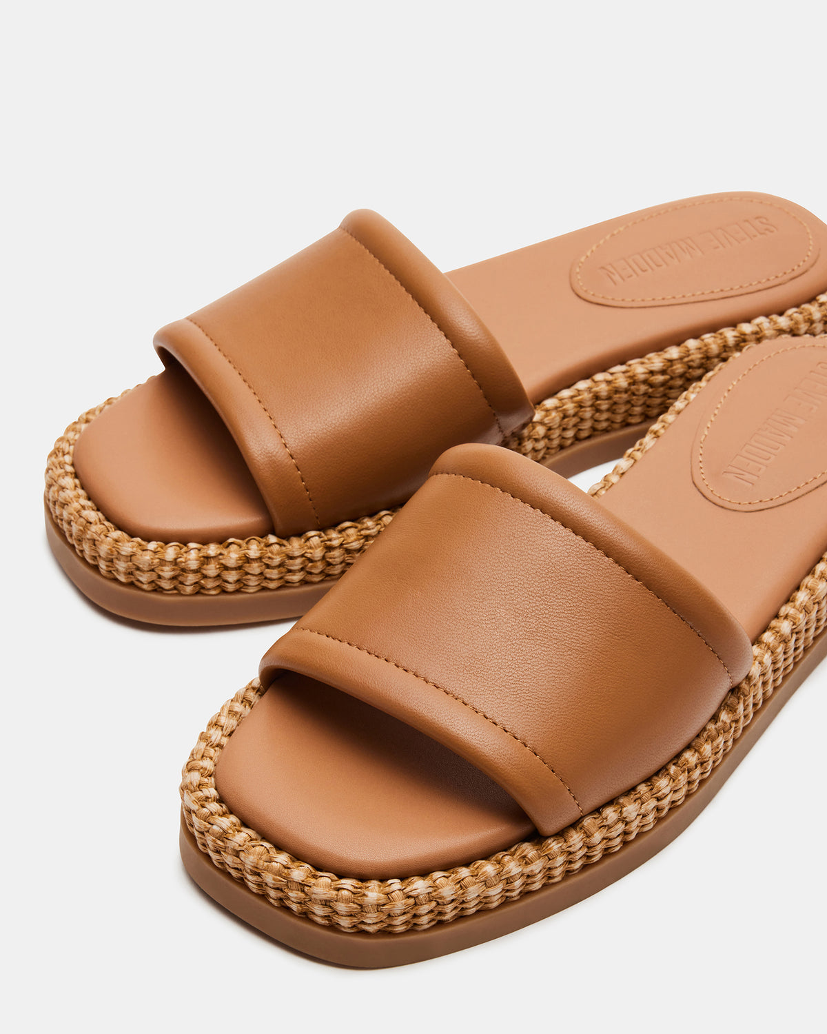 Steve Madden BOARDWALK Tan Leather Women's Raffia Slides