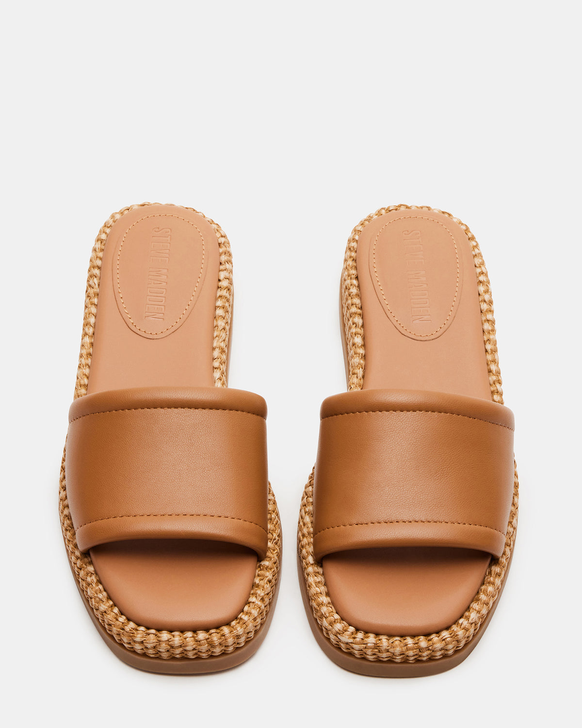 Steve Madden BOARDWALK Tan Leather Women's Raffia Slides
