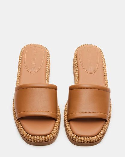 Steve Madden BOARDWALK Tan Leather Women's Raffia Slides
