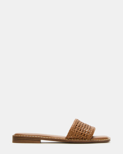 Steve Madden SNIDER Tan Square-Toe Slide Woven Women's Sandal