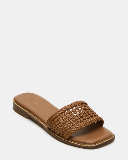 Steve Madden SNIDER Tan Square-Toe Slide Woven Women's Sandal