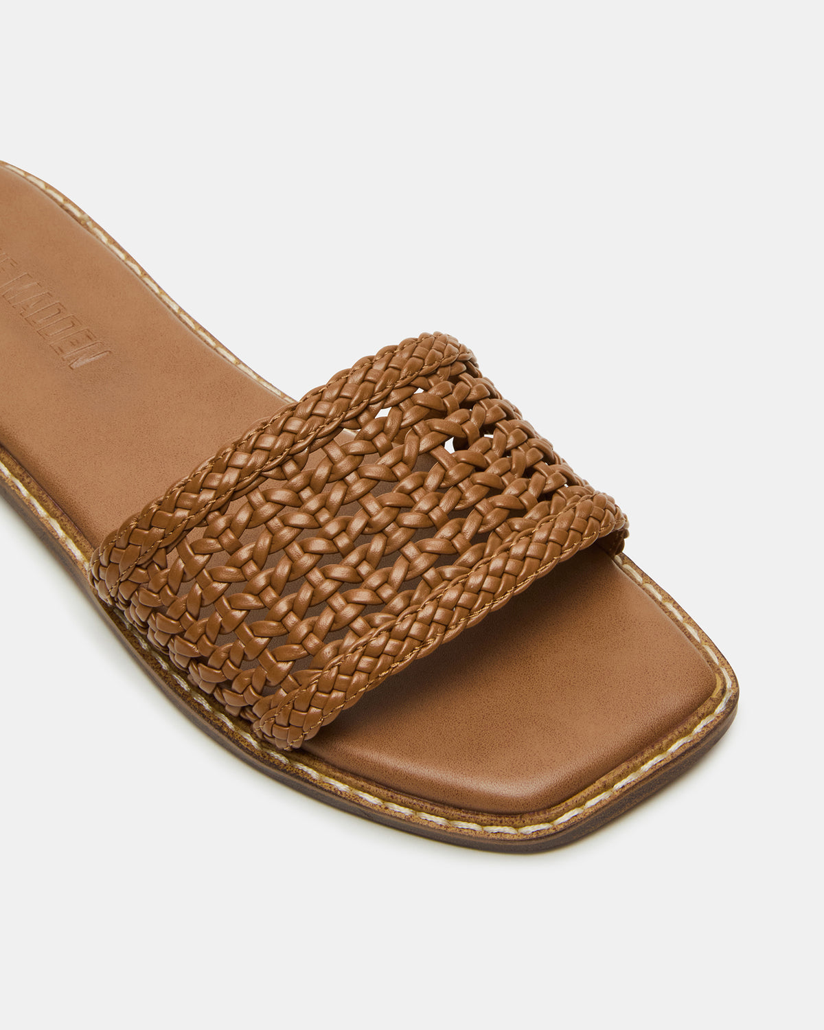 Steve Madden SNIDER Tan Square-Toe Slide Woven Women's Sandal