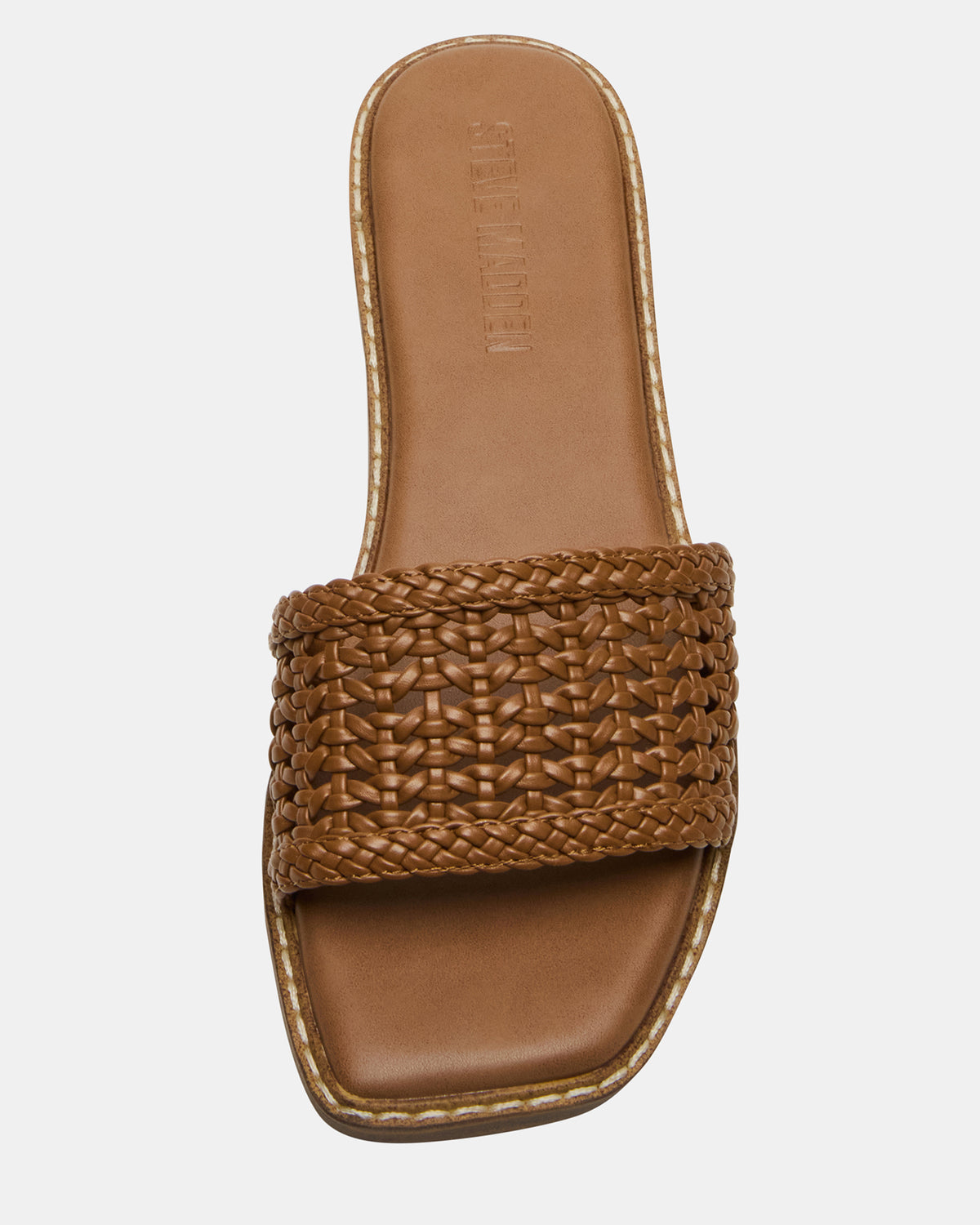 Steve Madden SNIDER Tan Square-Toe Slide Woven Women's Sandal