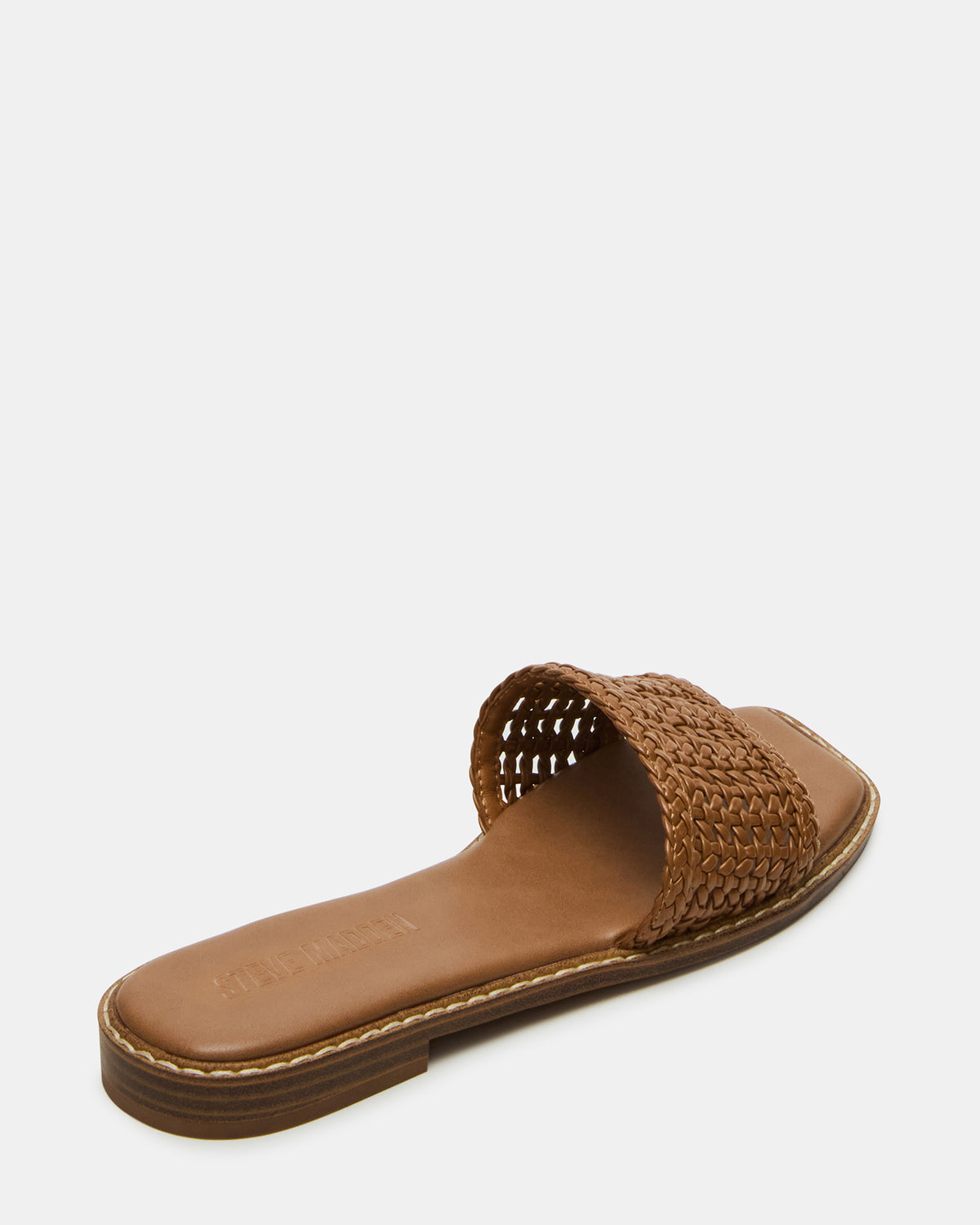 Steve Madden SNIDER Tan Square-Toe Slide Woven Women's Sandal