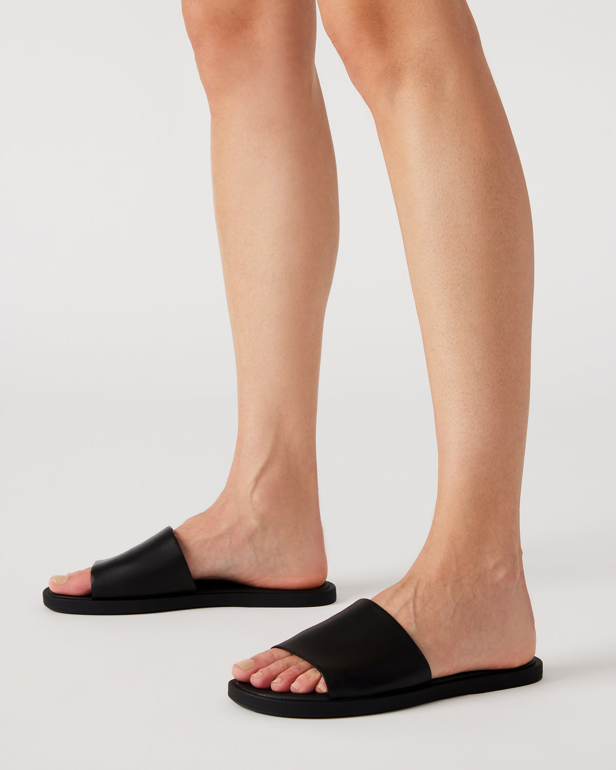Steve Madden KAYA Black Leather Slide Sandal | Women's Sandals